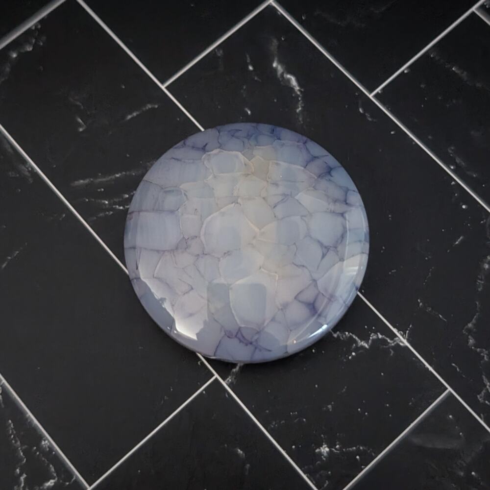 Vintage Pendant/Large Bead Blue Cracked Pattern Circle - No Chain Included